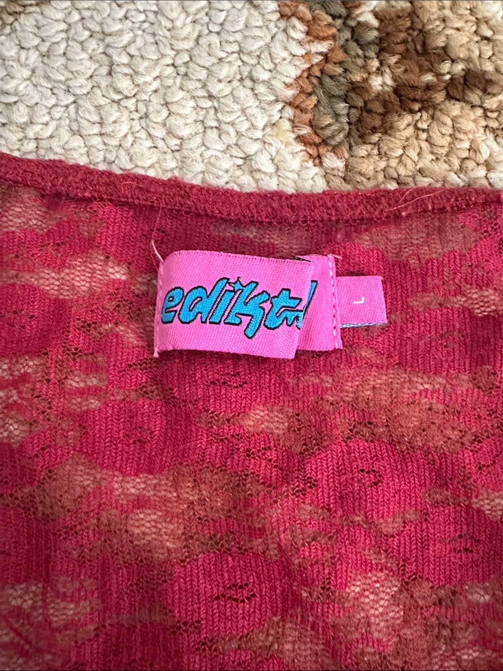 Edikted Sheer Lace Cami Tank Top in Deep Raspberry - Picture 3 of 3